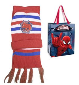 Komplet: czapka jesienna / zimowa i szalik + torba na prezent Spiderman