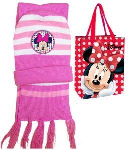 Komplet: czapka jesienna / zimowa i szalik + torba na prezent Myszka Minnie